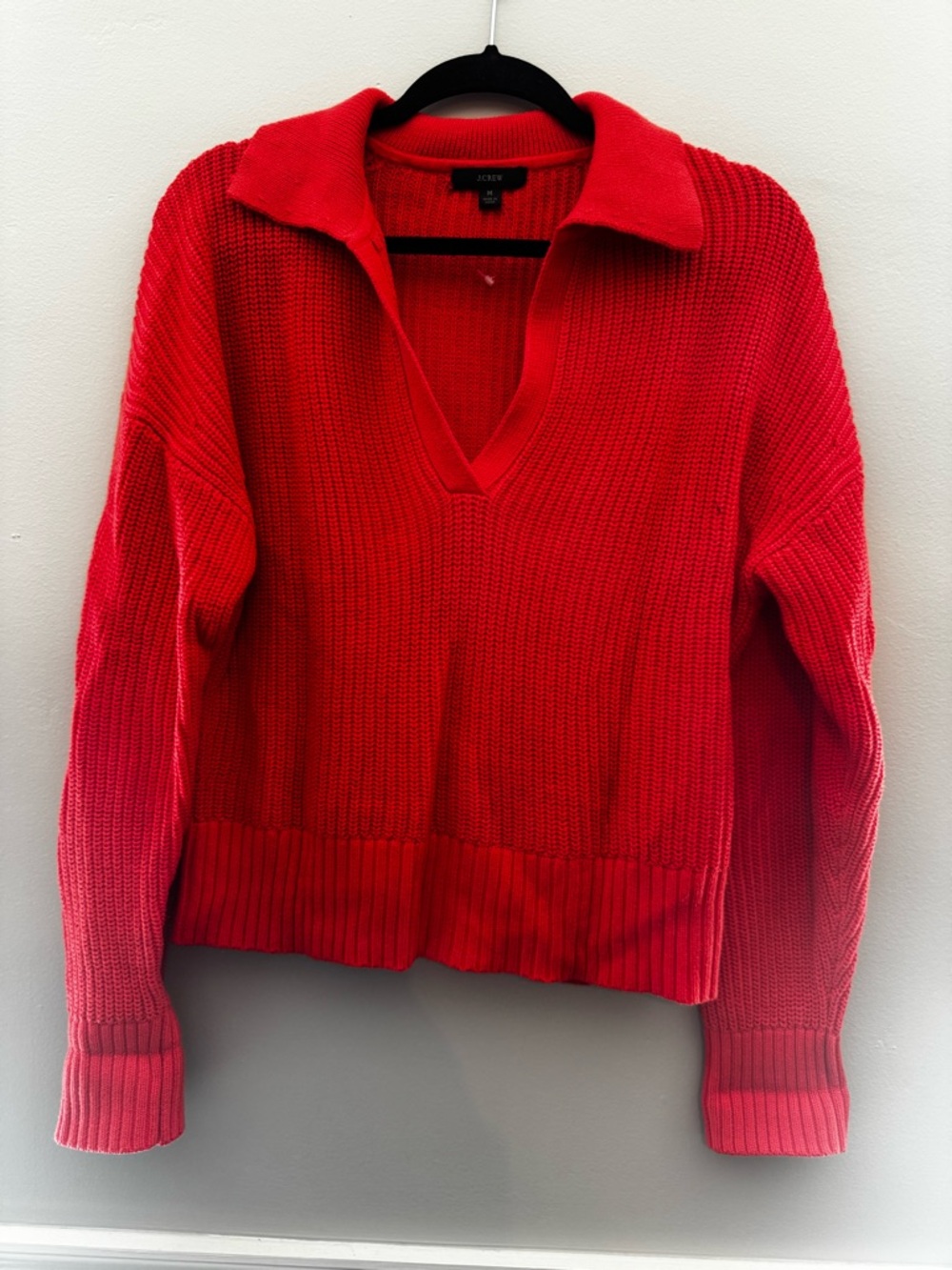 J. Crew Coral Collared V-Neck Cotton Sweater